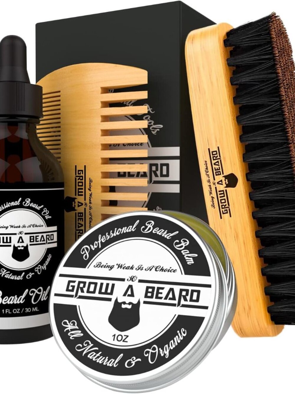 Beard Brush, Beard Comb, Beard Oil, & Beard Balm Grooming Kit for Men's Care, Tr